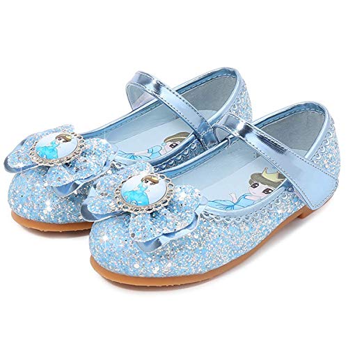 AIYIMEI Zapatos de la Princesa Elsa niñas con Lentejuela Zapato de Disfraz Elsa de Princesa Disfraz Sandalias con Velcro Zapatos de Fiesta Halloween Cumpleaños 3-11 Años