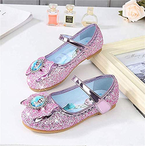 AIYIMEI Zapatos de la Princesa Elsa niñas con Lentejuela Zapato de Disfraz Elsa de Princesa Disfraz Sandalias con Velcro Zapatos de Fiesta Halloween Cumpleaños 3-11 Años