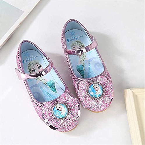 AIYIMEI Zapatos de la Princesa Elsa niñas con Lentejuela Zapato de Disfraz Elsa de Princesa Disfraz Sandalias con Velcro Zapatos de Fiesta Halloween Cumpleaños 3-11 Años