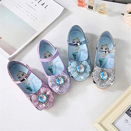 AIYIMEI Zapatos de la Princesa Elsa niñas con Lentejuela Zapato de Disfraz Elsa de Princesa Disfraz Sandalias con Velcro Zapatos de Fiesta Halloween Cumpleaños 3-11 Años