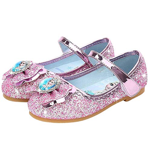 AIYIMEI Zapatos de la Princesa Elsa niñas con Lentejuela Zapato de Disfraz Elsa de Princesa Disfraz Sandalias con Velcro Zapatos de Fiesta Halloween Cumpleaños 3-11 Años