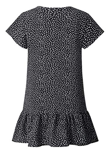 Ajpguot Verano Mujer Impresión Mini Vestidos de Playa Elegante Corto Dress de Partido Sundress V-Cuello Manga Corta Vestido con Boton (L, 101124 Negro)