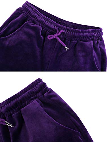 Akalnny Chándal Conjunto Mujer de Terciopelo Informal Pijamas Trajes Chaquetas de Manga Larga con Cremallera + Pantalones de Cintura Alta Morado