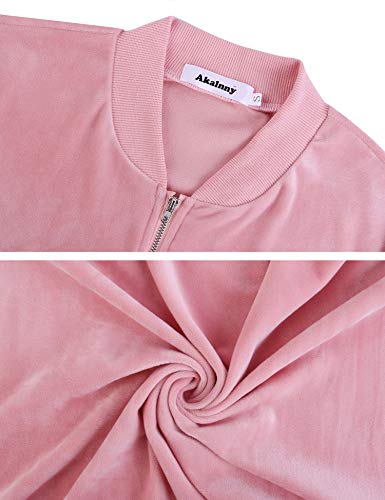 Akalnny Chándal Conjunto Mujer de Terciopelo Informal Pijamas Trajes Chaquetas de Manga Larga con Cremallera + Pantalones de Cintura Alta Rosa