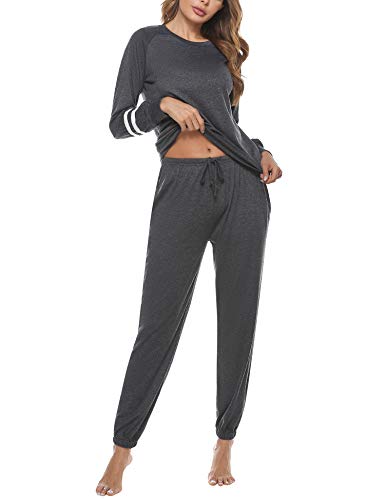Akalnny Conjunto de Pijamas Mujer Algodón con Mangas Largas Pantalón y Camiseta Suave Cómodo Chandal Ropa de Casa Dormir Transpirable