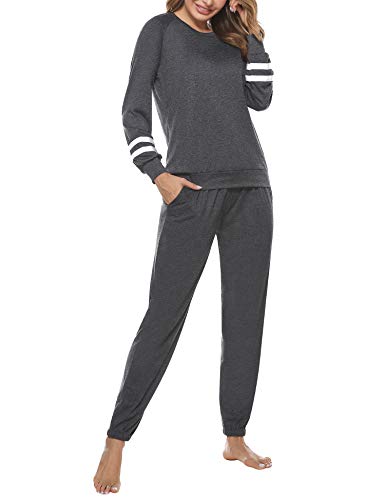 Akalnny Conjunto de Pijamas Mujer Algodón con Mangas Largas Pantalón y Camiseta Suave Cómodo Chandal Ropa de Casa Dormir Transpirable