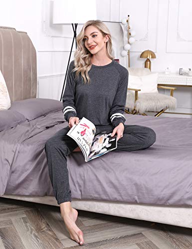 Akalnny Conjunto de Pijamas Mujer Algodón con Mangas Largas Pantalón y Camiseta Suave Cómodo Chandal Ropa de Casa Dormir Transpirable
