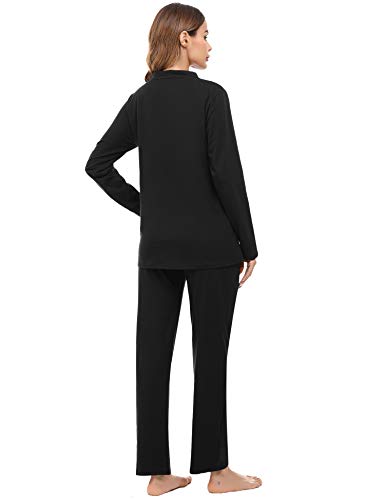 Akalnny Conjunto de Pijamas Mujer Invierno Manga Larga Pijams Mujer Algodón con Botones Pantalon y Camisa de Dormir Casa