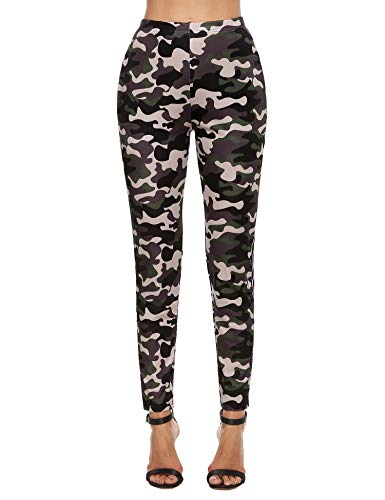 Akalnny Mallas de Deports Largas Pantalones Deportivos Leggings Mujer Elásticos Pantalon de Camuflaje con Banda Lateral para Yoga Running Fitness