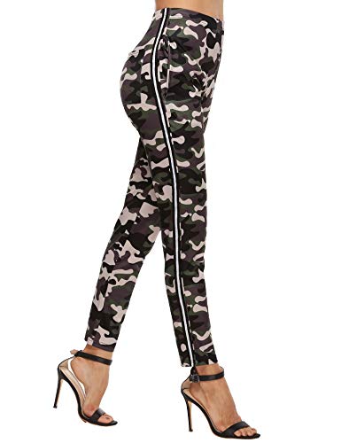 Akalnny Mallas de Deports Largas Pantalones Deportivos Leggings Mujer Elásticos Pantalon de Camuflaje con Banda Lateral para Yoga Running Fitness