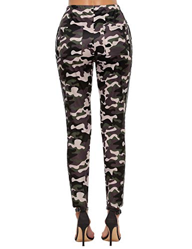 Akalnny Mallas de Deports Largas Pantalones Deportivos Leggings Mujer Elásticos Pantalon de Camuflaje con Banda Lateral para Yoga Running Fitness