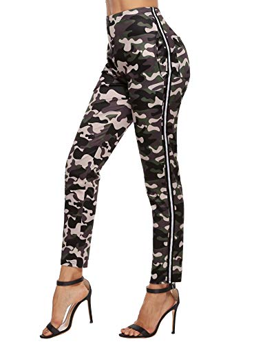 Akalnny Mallas de Deports Largas Pantalones Deportivos Leggings Mujer Elásticos Pantalon de Camuflaje con Banda Lateral para Yoga Running Fitness