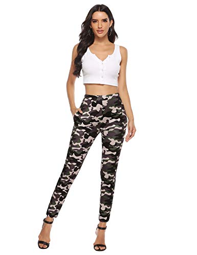 Akalnny Mallas de Deports Largas Pantalones Deportivos Leggings Mujer Elásticos Pantalon de Camuflaje con Banda Lateral para Yoga Running Fitness
