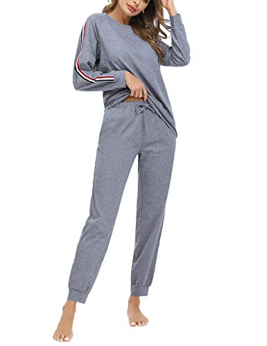 Akalnny Pijamas de Algodón para Mujer Invierno con Manga Larga Térmicos Pijamas 2 Piezas con Bolsillos Mujer Suave Cómodo Cálido