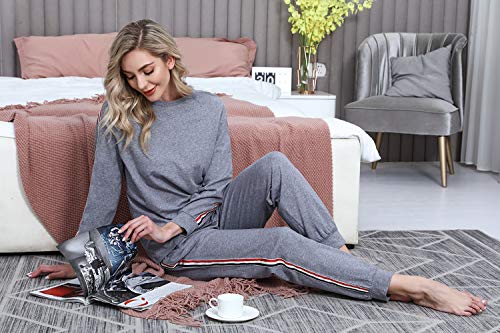 Akalnny Pijamas de Algodón para Mujer Invierno con Manga Larga Térmicos Pijamas 2 Piezas con Bolsillos Mujer Suave Cómodo Cálido