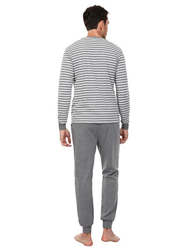 Akalnny Pijamas Hombre Invierno Algodón Cómodo Conjunto de Ropa de Dormir Casa Pantalon Camisa Larga de Rayas