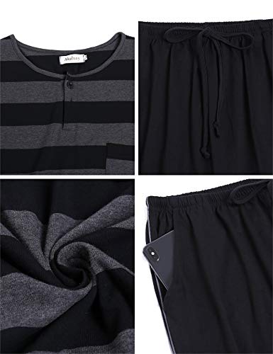 Akalnny Pijamas Hombre Invierno Algodón Manga Larga Ropa de Dormir 2 Piezas Pantalón Camisa Larga Cómodo