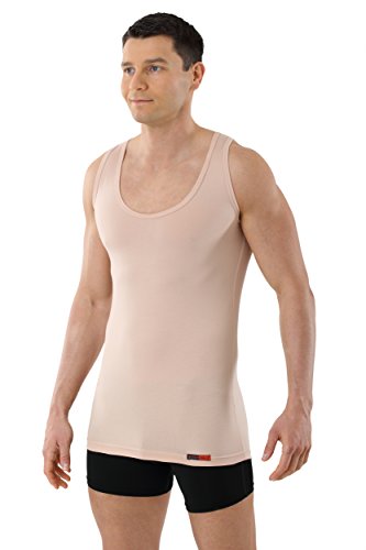 ALBERT KREUZ Camiseta Interior de Tirantes Invisible Color Carne/Piel/Beis con Cuello Redondo Profundo y de algodón elástico 07/XL