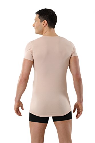 ALBERT KREUZ Camiseta Interior Invisible Color Carne/Beis de Manga Corta con Cuello de Pico Profundo y de algodón elástico 05/M