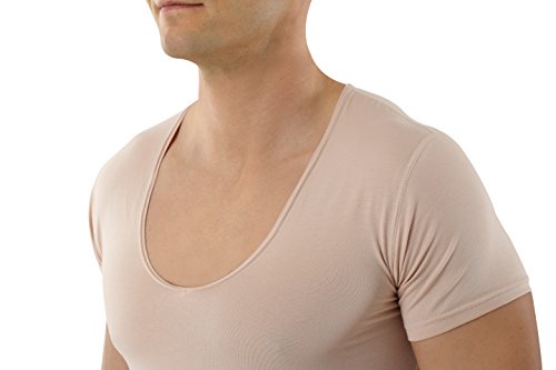ALBERT KREUZ Camiseta Interior Invisible Color Carne/Beis de Manga Corta con Cuello de Pico Profundo y de algodón elástico 05/M