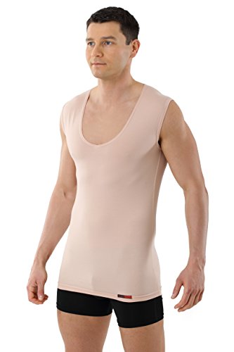 ALBERT KREUZ Camiseta Interior Invisible Color Carne/Piel/Beis con Cuello de Pico Profundo, sin Mangas y de algodón elástico 05/M
