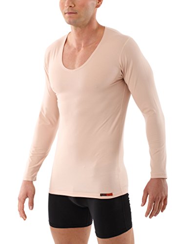ALBERT KREUZ Camiseta Interior Invisible Color Carne/Piel/Beis de Manga Larga con Cuello de Pico y de algodón elástico 06/L