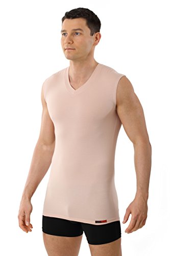 ALBERT KREUZ Camiseta Interior para Hombre - Invisible Color Piel/Beis - sin Mangas con Cuello de Pico y de algodón elástico 08/XXL