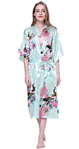 Albornoz Mujer Largo Pava de Satén Camisón Sexy Kimono Vestido
