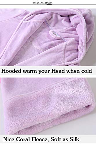 Albornoz Mujer Microfibra con Capucha, Albornoz Largo para Mujer Bata de Baño, Suave y cálido Porpora XL