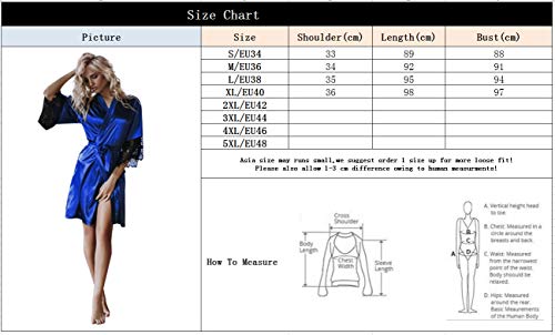 Albornoz Seda Mujer Sexy Bata Raso Novia Poncho Casa Kimono Saten Encaje Camison Manga 3/4 Corta Ropa Interior Verano Pijama Vestido Conjunto Lenceria Dos Piezas Traje de Dormir Baño SPA A023LBUM