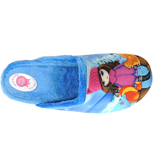 Alcalde 6075 Chinela Zapatilla Destalonada Casa Invierno Niña Zorro y Ardilla para Niña Celeste Talla 31