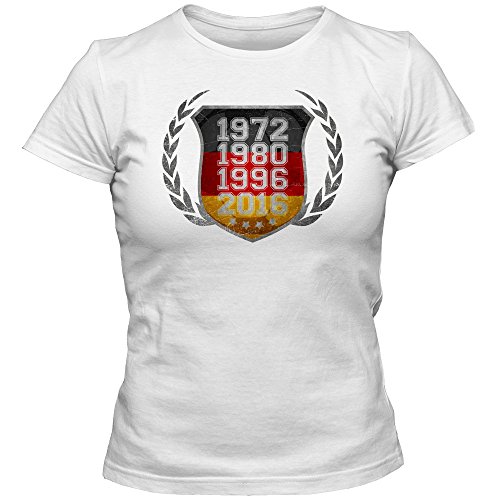 Alemania El Campéon de Europa 2016#3 Camiseta | Mujer | Fútbol | T-Shirt | Jersey | Die Mannschaft | Equipo Nacional, Colour:White;Size:Medium