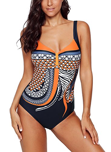 Aleumdr Bañador para mujer, push up, moldeador para el vientre, tallas grandes, espalda descubierta, S - XXL naranja XXL