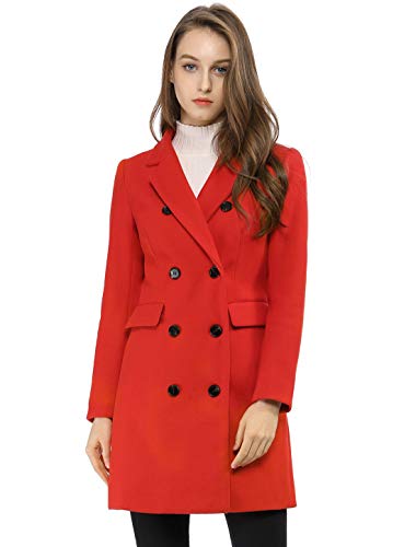 Allegra K Abrigo De Trinchera Gabardina Doble Hilera De Botones Solapa con Muescas para Mujer Rojo XL