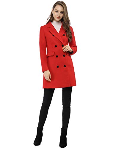 Allegra K Abrigo De Trinchera Gabardina Doble Hilera De Botones Solapa con Muescas para Mujer Rojo XL