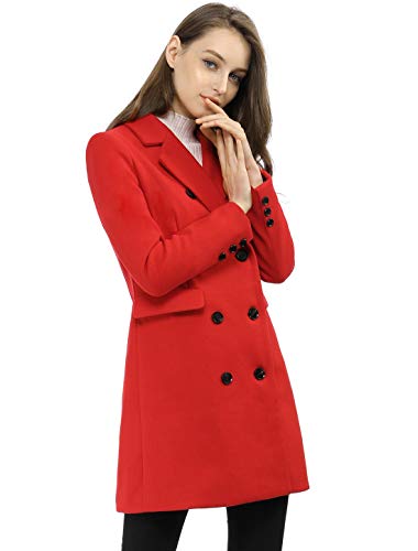 Allegra K Abrigo De Trinchera Gabardina Doble Hilera De Botones Solapa con Muescas para Mujer Rojo XL