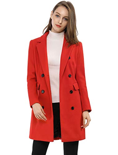 Allegra K Abrigo De Trinchera Gabardina Doble Hilera De Botones Solapa con Muescas para Mujer Rojo XL