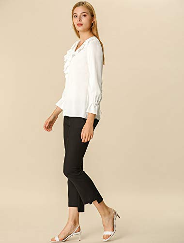 Allegra K Blusa De Gasa Top Campesino Vintage Manga Pulsera Cuello En V Volante Fruncido para Mujer Blanco M