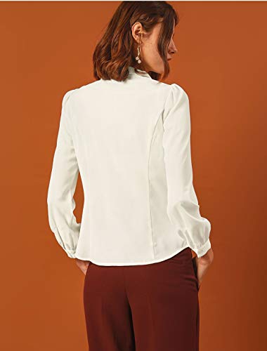 Allegra K Blusa Peter Pan Collar Botones Abajo Camisa Cuello Lazo-Auto Top De Oficina Trabajo para Mujer Blanco XL