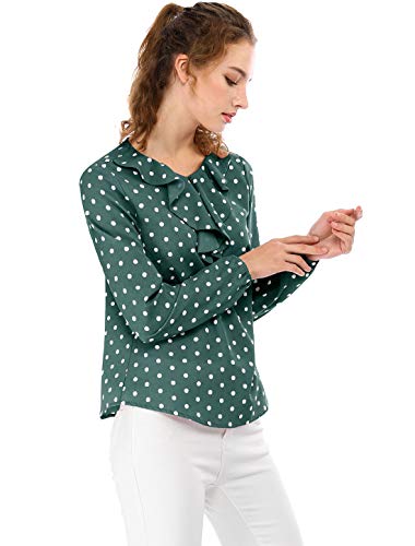 Allegra K Blusa Túnica Camisa Lunares Vintage Manga Larga Cuello De Volantes para Mujer Verde Oscuro L