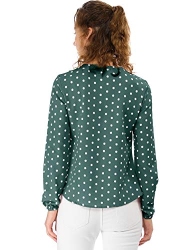 Allegra K Blusa Túnica Camisa Lunares Vintage Manga Larga Cuello De Volantes para Mujer Verde Oscuro L