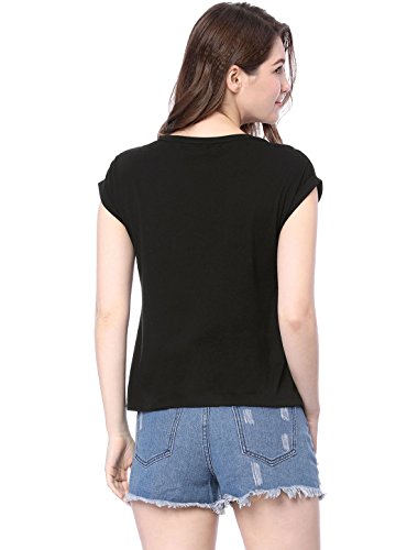 Allegra K Camiseta Top De Malla Transparente Caída del Hombro para Mujer - Negro/L (US 14), L (EU 44)