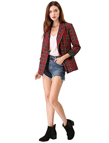 Allegra K Chaqueta Formal A Cuadros Doble Hilera De Botones Solapa con Muescas para Mujeres Rojo Verde L