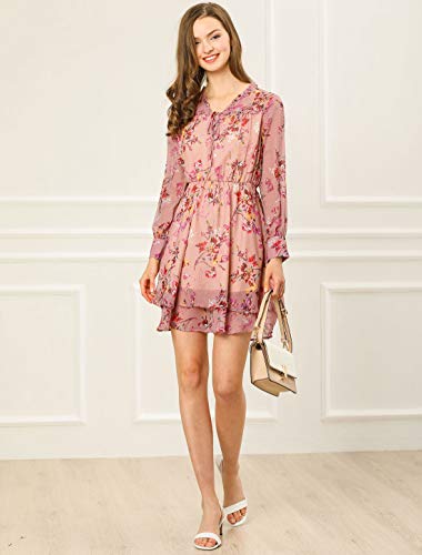 Allegra K Mini Vestido Floral De Gasa Vintage Cuello De Pico con Volantes En Capas para Mujeres Rosa M