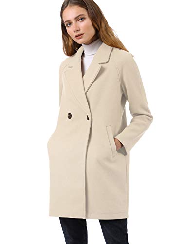 Allegra K Trench Abrigo Raglán Doble Botonadura Solapa con Muescas para Mujer Crema XL