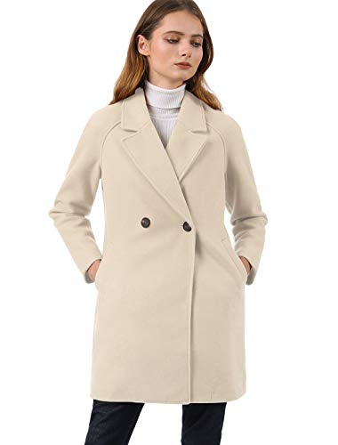 Allegra K Trench Abrigo Raglán Doble Botonadura Solapa con Muescas para Mujer Crema XL
