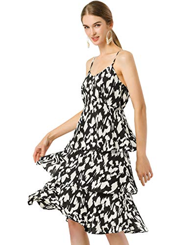 Allegra K Vestido Cami Estampado Animal Cintura Elástica Dobladillo con Volantes En Capas para Mujer Blanco S