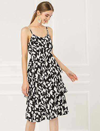 Allegra K Vestido Cami Estampado Animal Cintura Elástica Dobladillo con Volantes En Capas para Mujer Blanco S