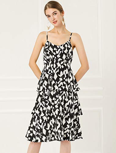 Allegra K Vestido Cami Estampado Animal Cintura Elástica Dobladillo con Volantes En Capas para Mujer Blanco S