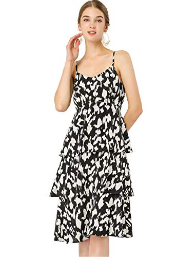 Allegra K Vestido Cami Estampado Animal Cintura Elástica Dobladillo con Volantes En Capas para Mujer Blanco S